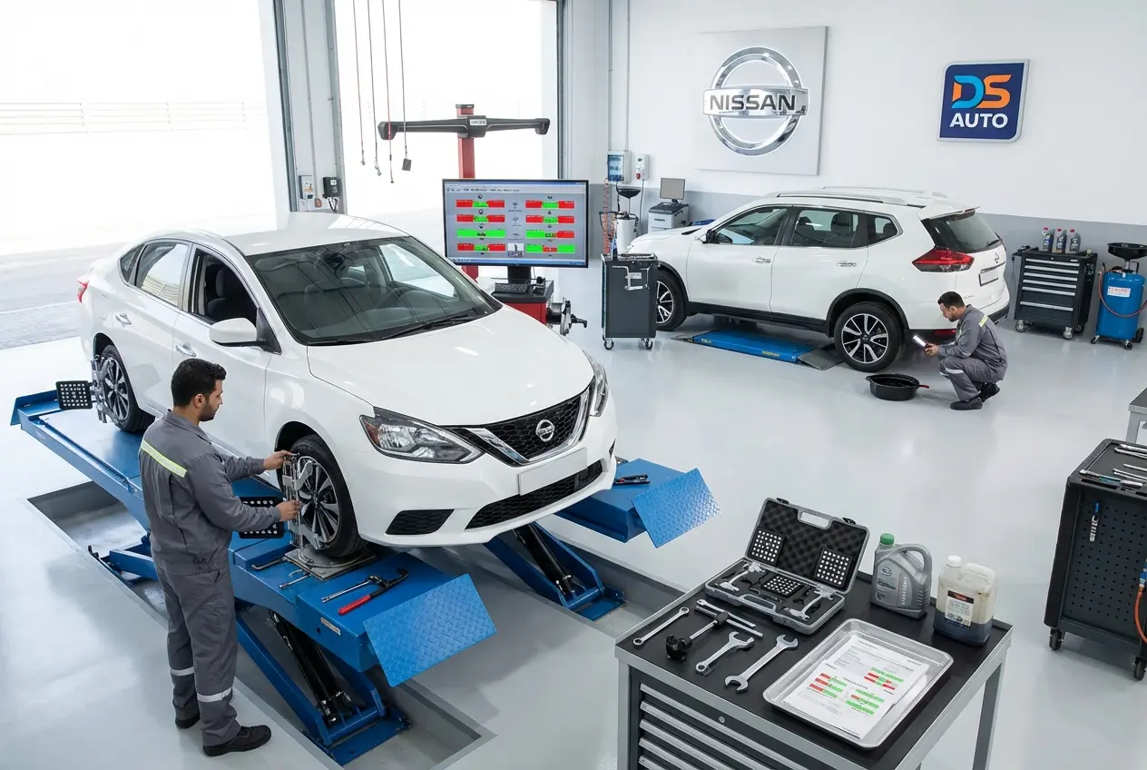 Процесс регулировки развал-схождения колес автомобиля Nissan в автосервисе DS Auto в Жуковском
