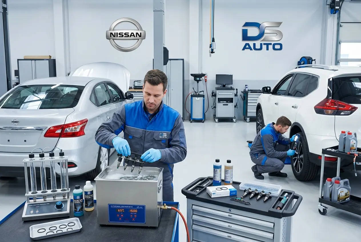 Топливные форсунки Nissan на диагностическом стенде в автосервисе DS Auto в Жуковском — проверка и ультразвуковая чистка для бензиновых двигателей Ниссан
