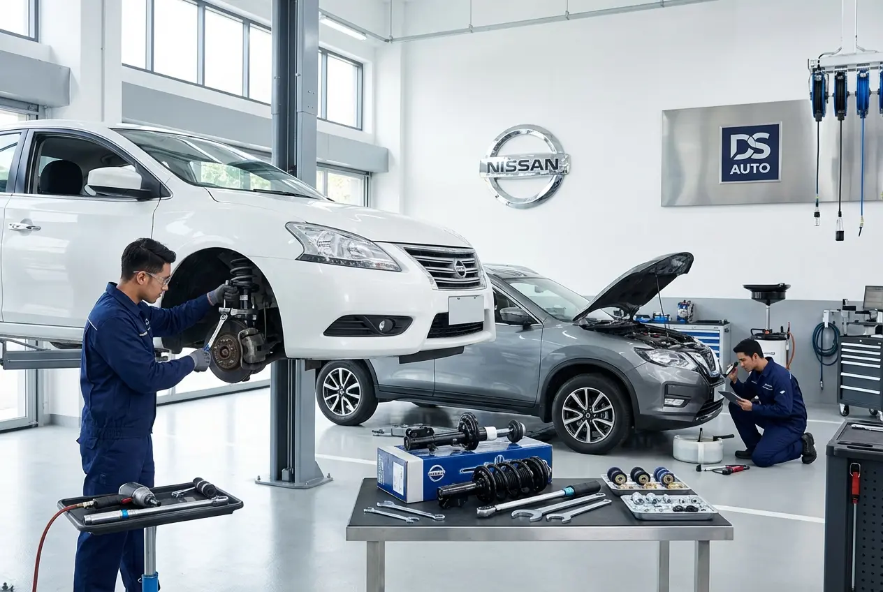 Замена передних и задних стоек амортизаторов Nissan в автосервисе DS Auto в Жуковском
