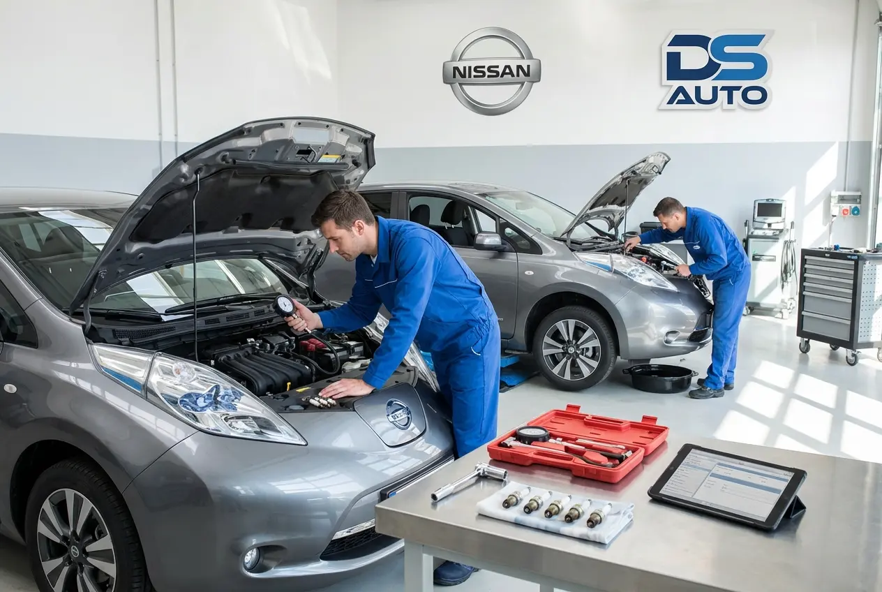 Процесс замера компрессии в двигателе Nissan в автосервисе DS Auto в Жуковском
